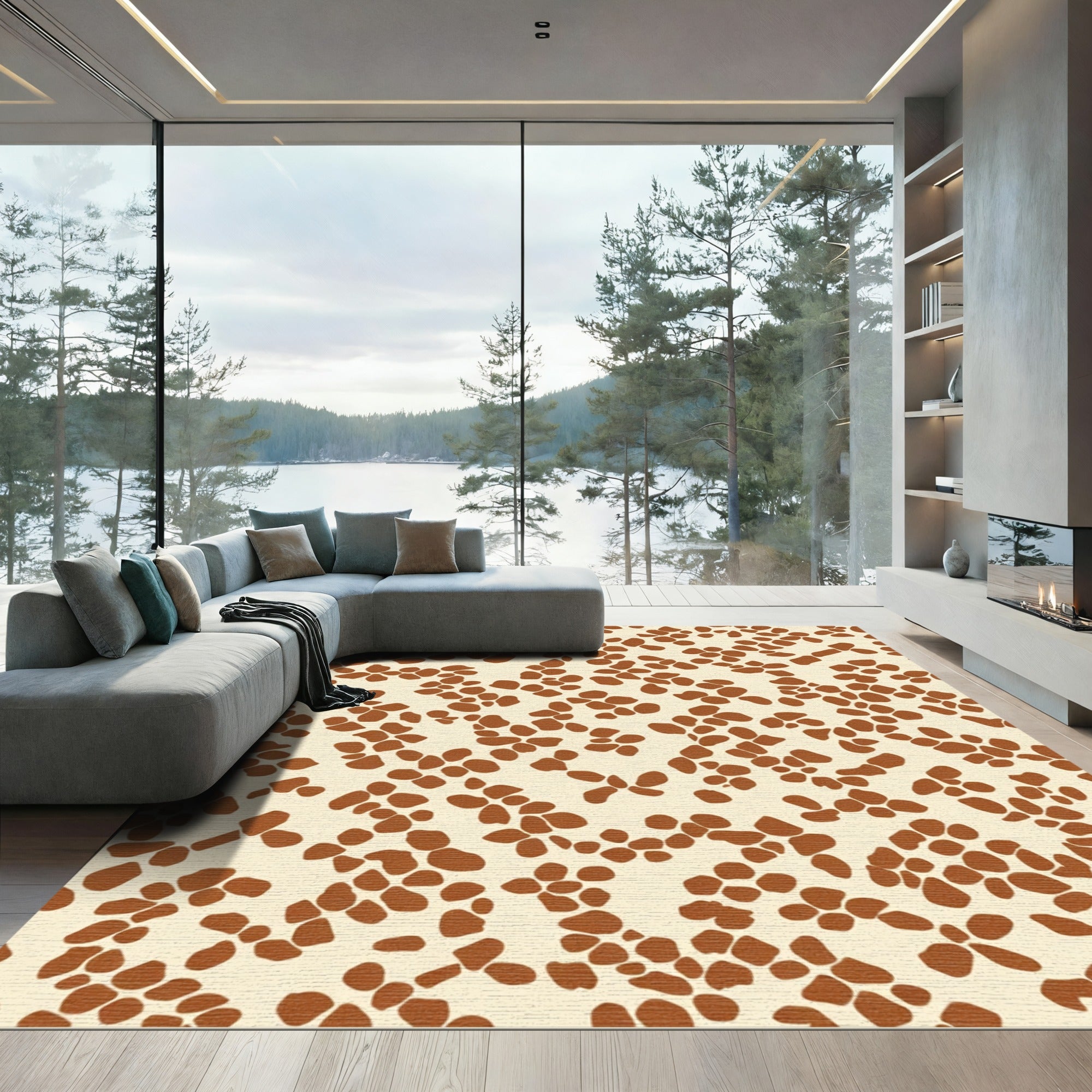 Cream Brown Organic Speckle Throw Rug