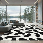 Black Brushstroke Swirl Abstract Rug