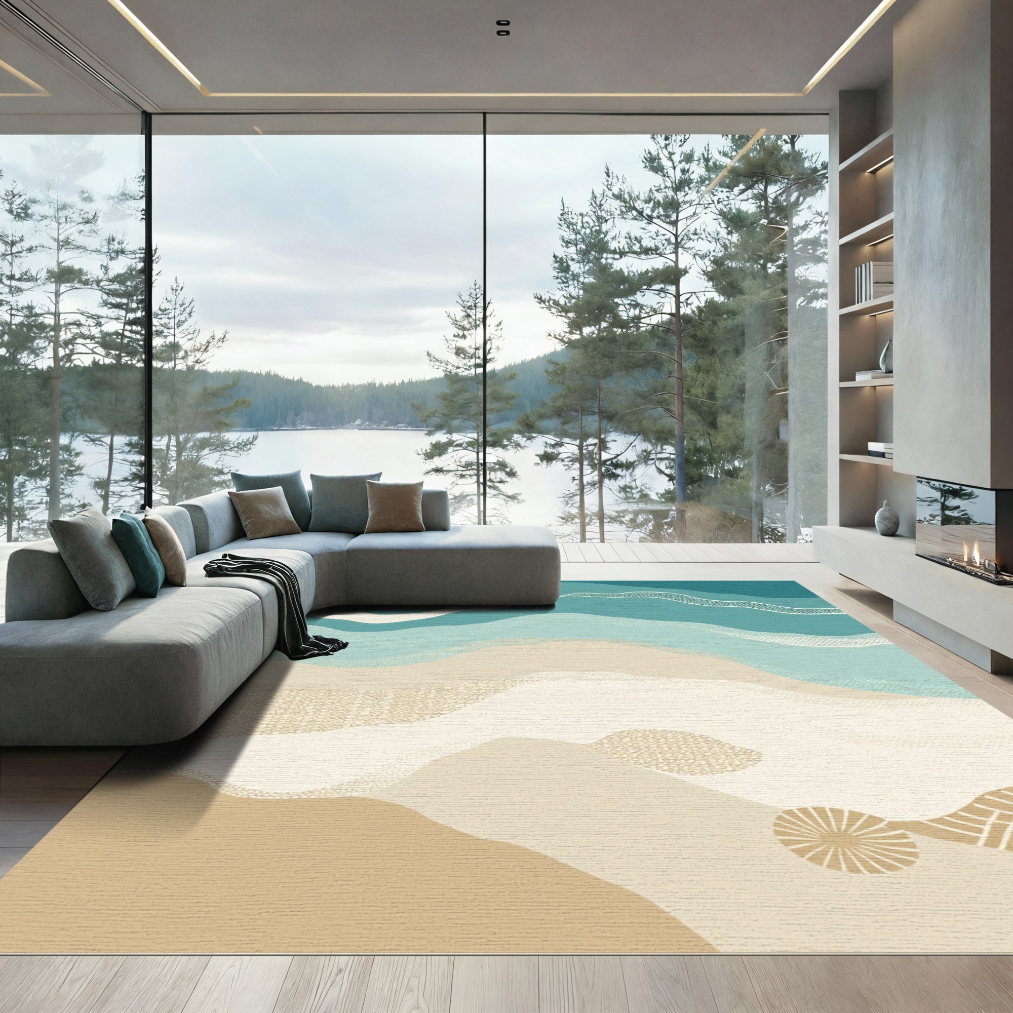 Serene Teal Sand Dune Layers Rug