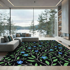 Black Blue Green Floral Vine Swirl Rug