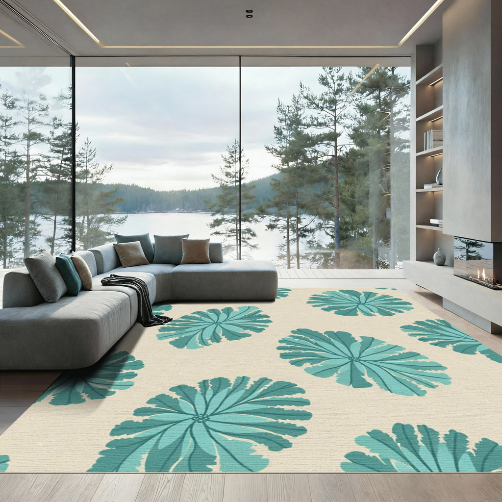 Teal Floral Bloom Repeating Art Rug