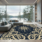 Cream Floral Medallion Navy Rug