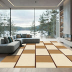 Terracotta Cream Rectangular Grid Rug