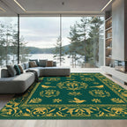Golden Bird Floral Border Rug