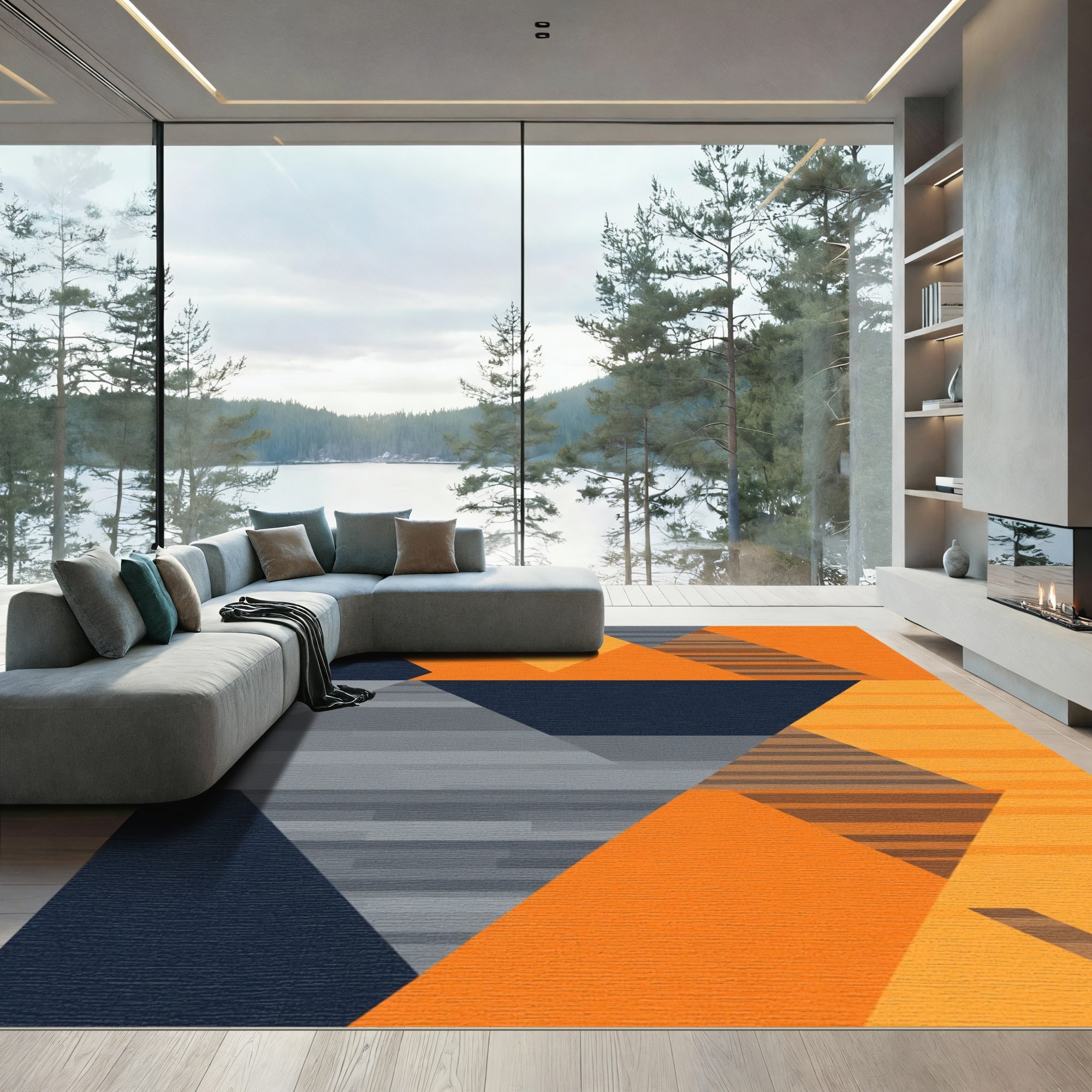 Orange Gray Geometric Accordion Rug