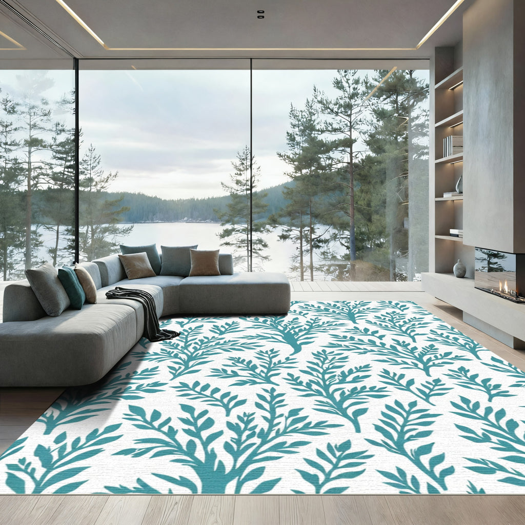 Teal Leafy Branch Repeats Rug
