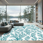 Teal Leafy Branch Repeats Rug