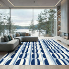Indigo Navy Abstract Oval Stripes Rug