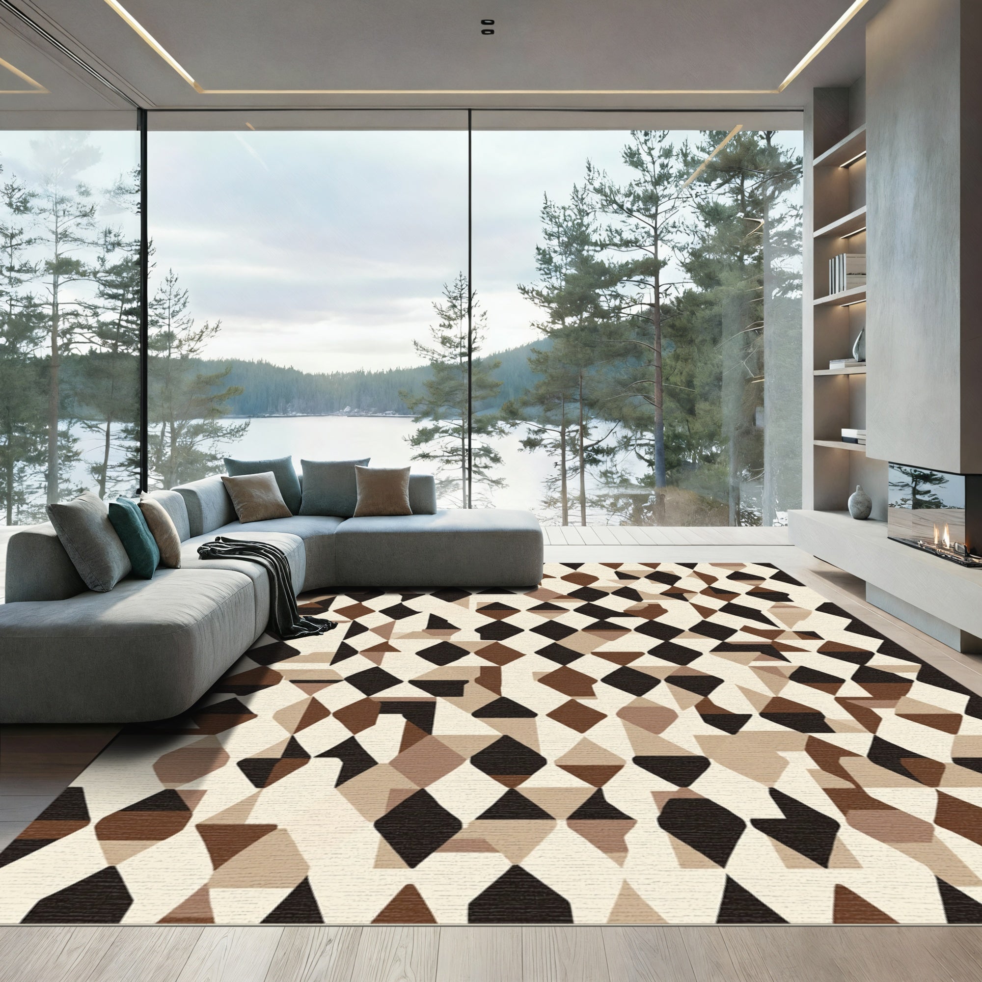 Brown Black Tan Geometric Diamond Collage Rug