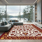 Rich Crimson Floral Scrollwork Accent Rug