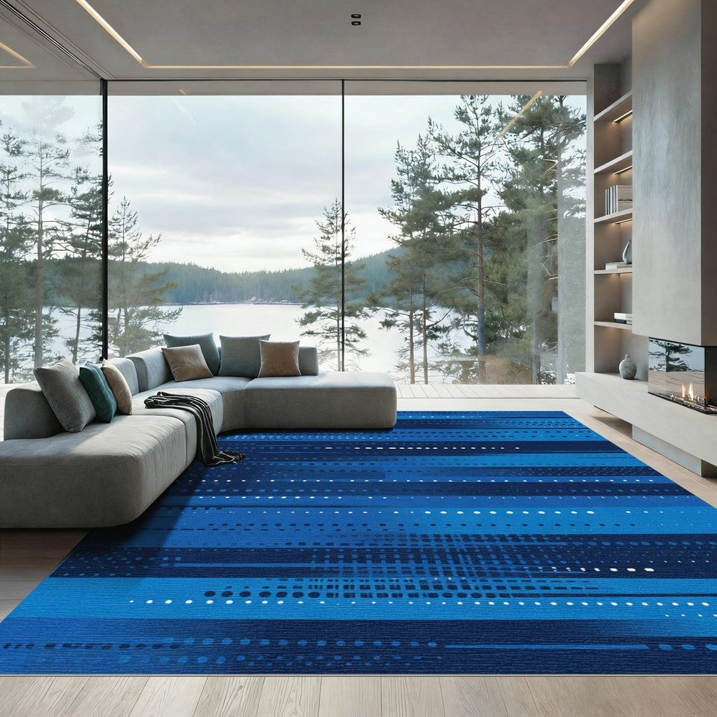 Deep Blue Abstract Horizontal Lines Rug