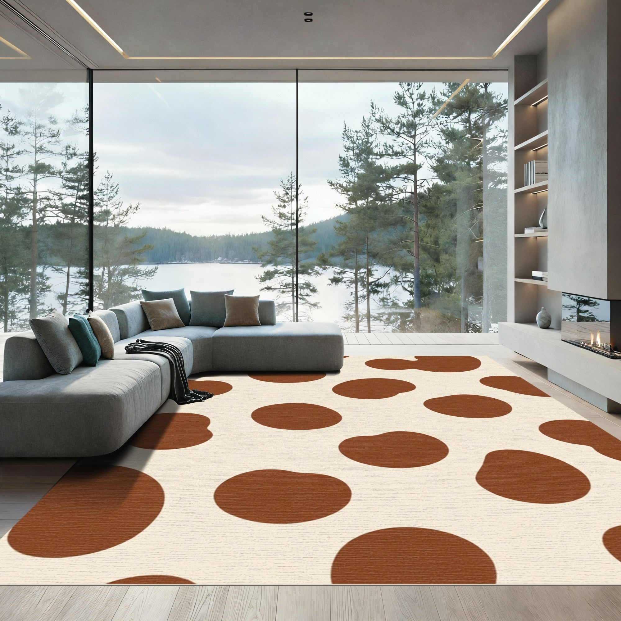 Brown Cream Spots Spatter Rug