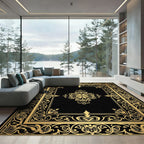 Elegant Black Gold Floral Medallion Rug