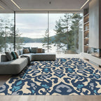 Navy Blue Cream Organic Floral Rug