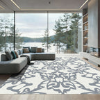 Gray Damask Floral Trefoil Rug