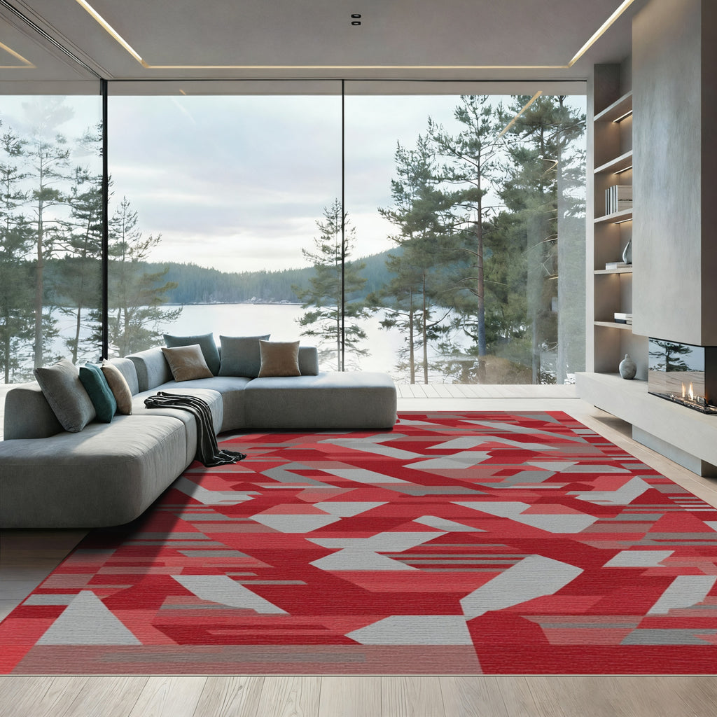 Red Gray Geometric Fragment Rug
