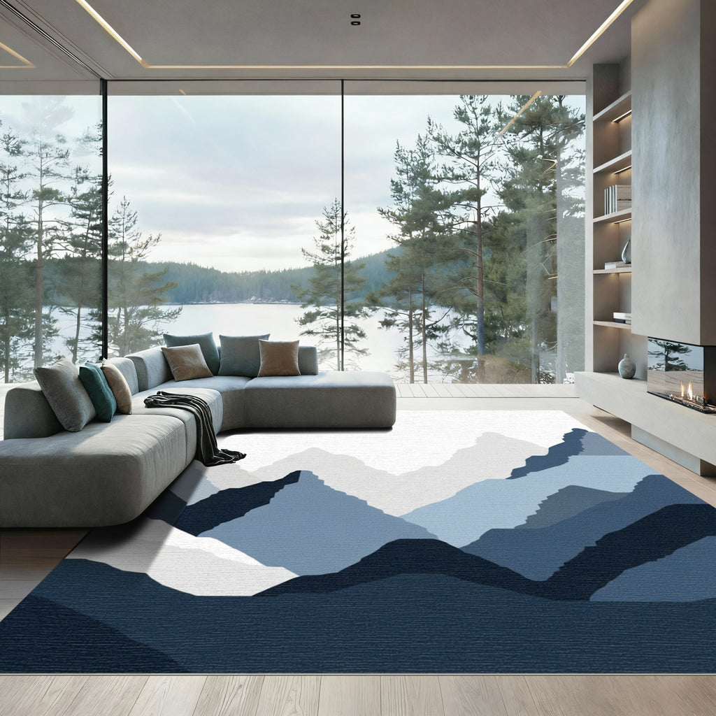 Serene Blue Mountain Landscape Collection Rug