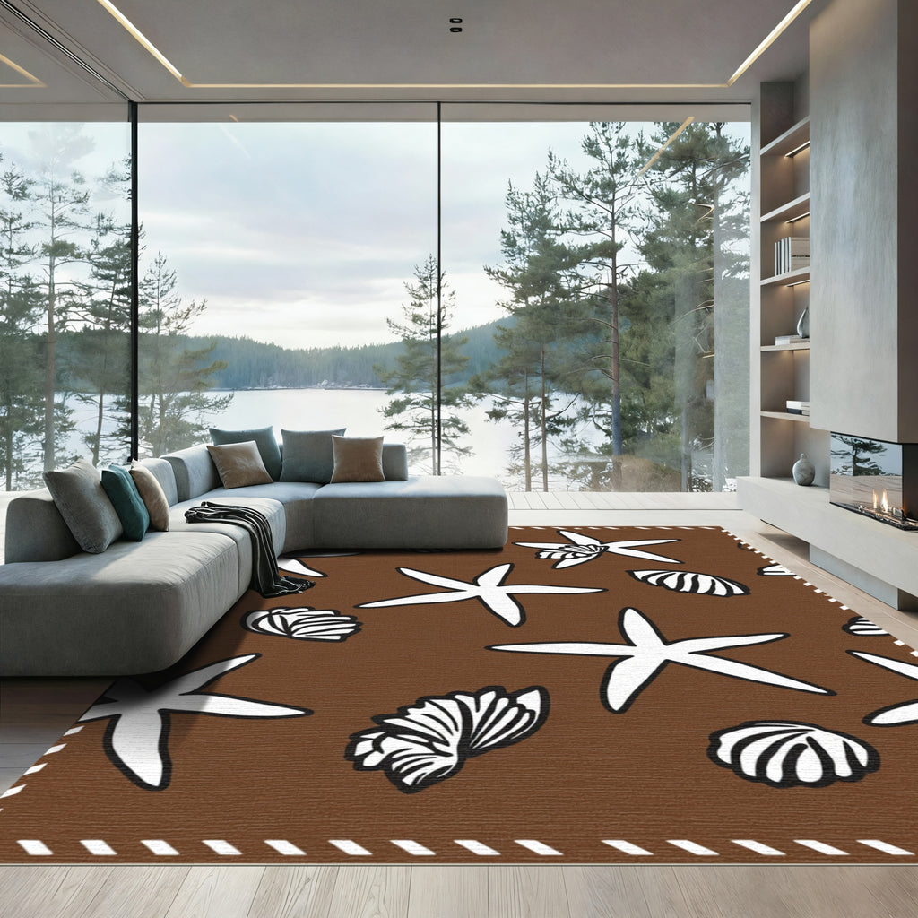 Brown Starfish Shell Repeating Pattern Rug