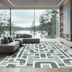 Geometric Maze Blue and Cream Rug