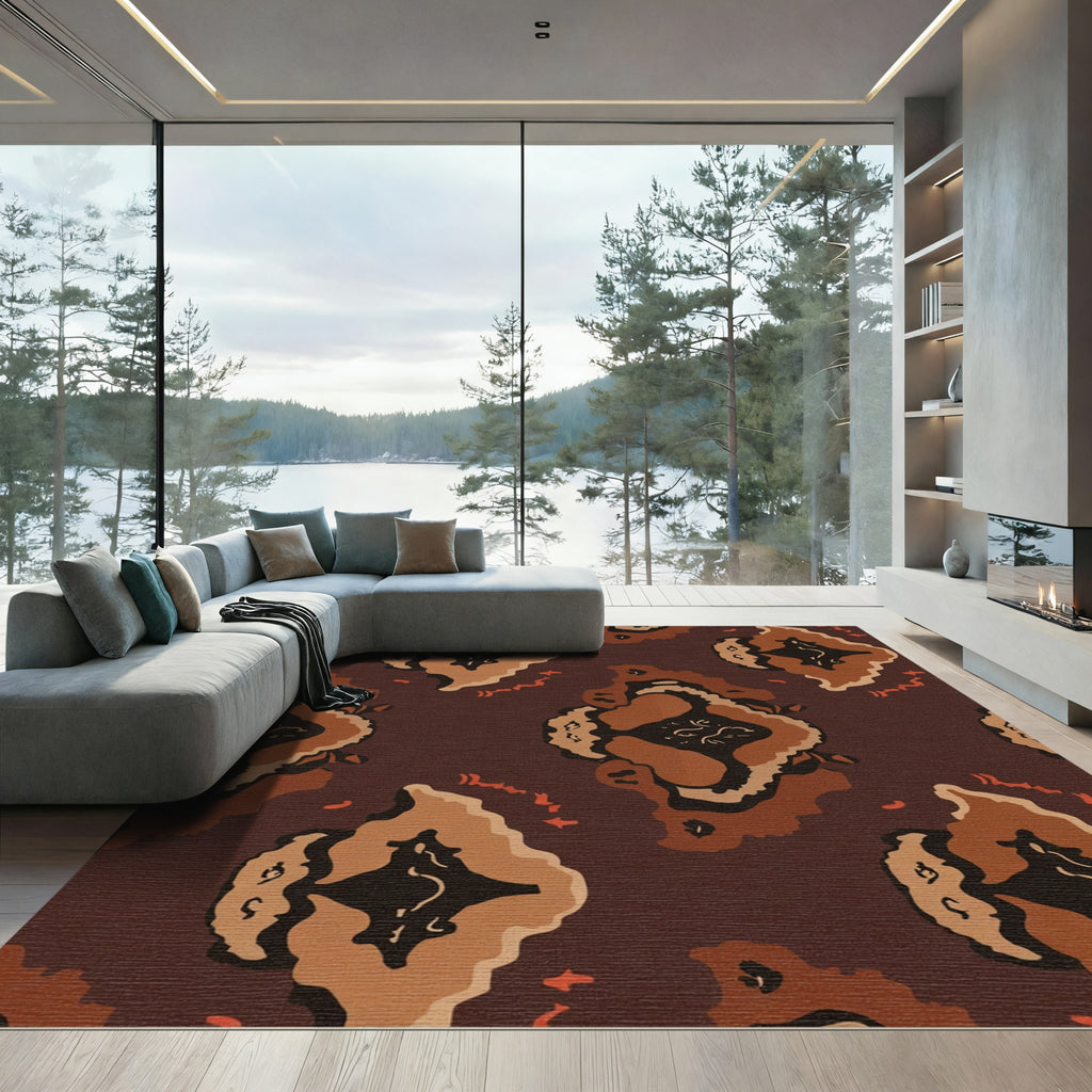 Earthy Brown Abstract Organic Shapes Rug