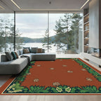 Rustic Terracotta Green Leafy Border Rug