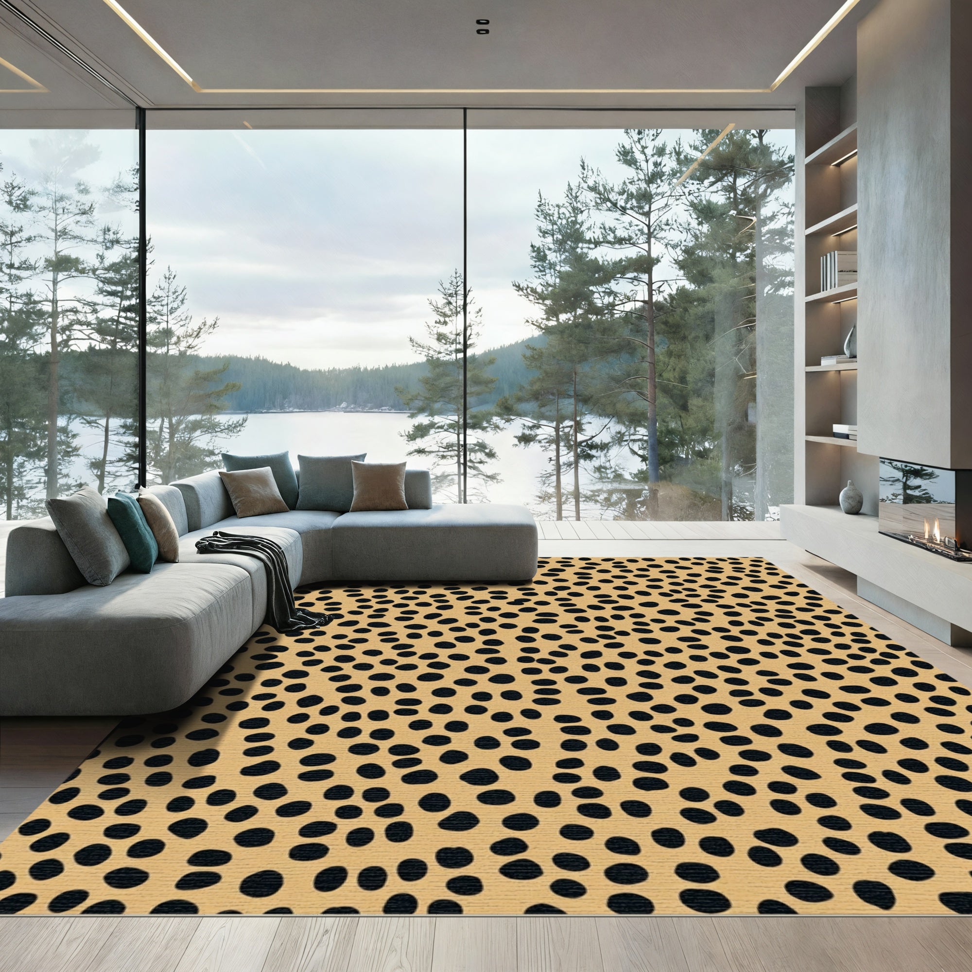 Tan Black Spotty Animal Print Rug