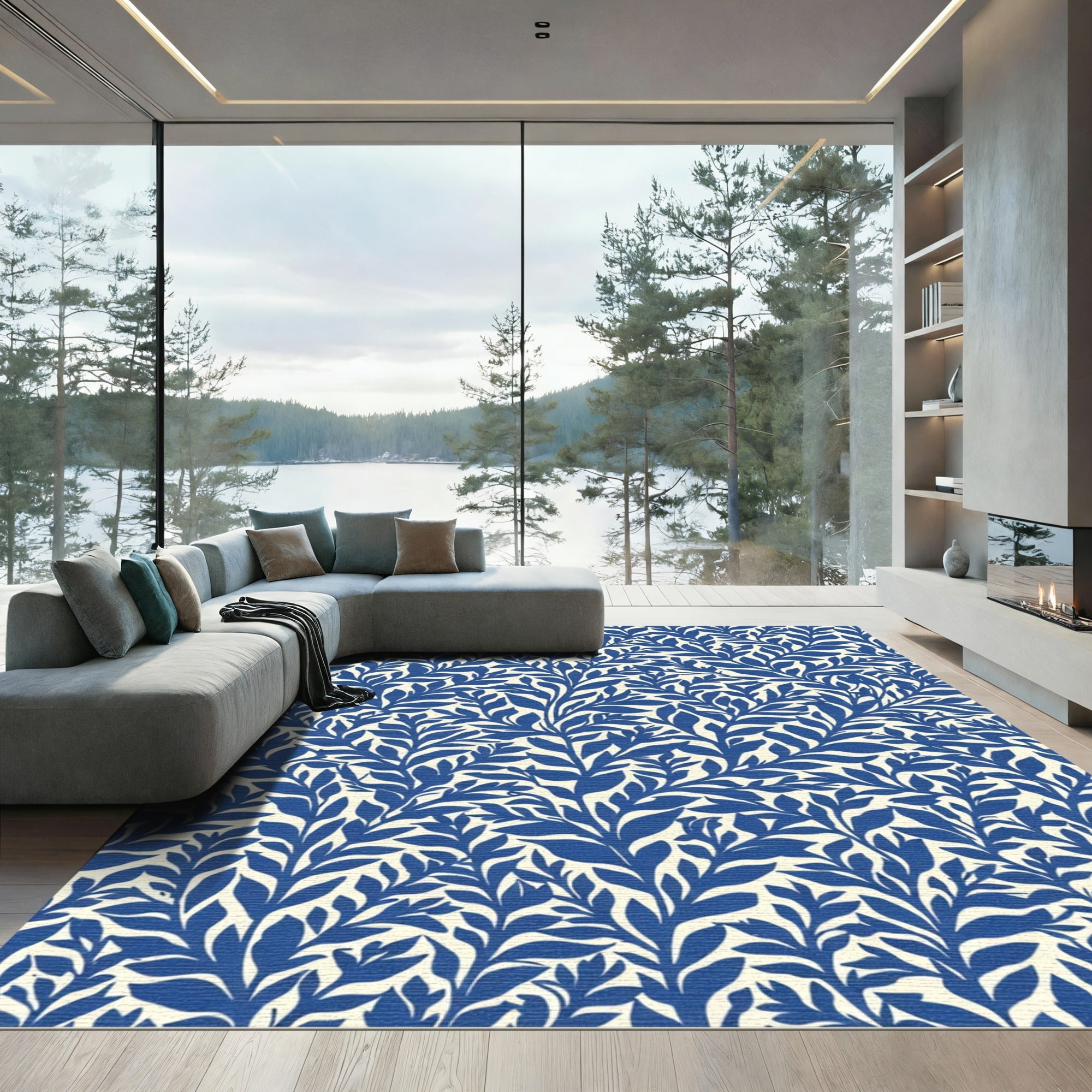 Cobalt Blue Fern Canopy Rug