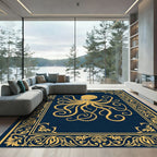 Golden Octopus Navy Ornate Border Rug