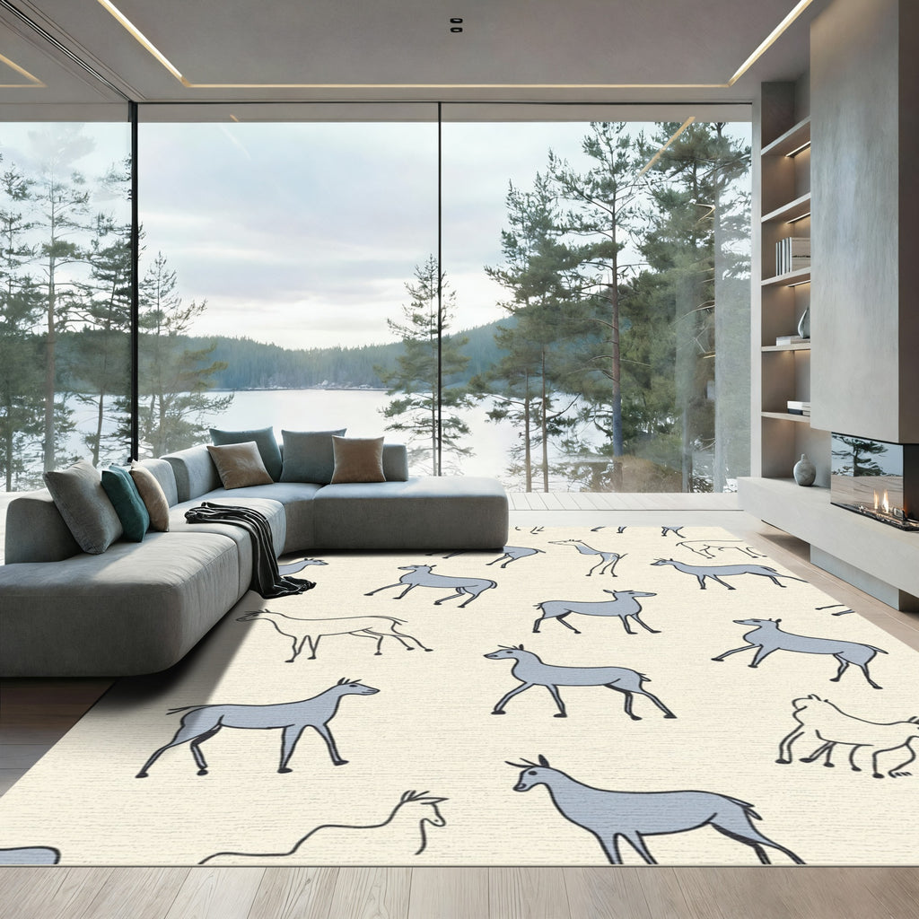 Whimsical Light Blue Animal Silhouette Rug