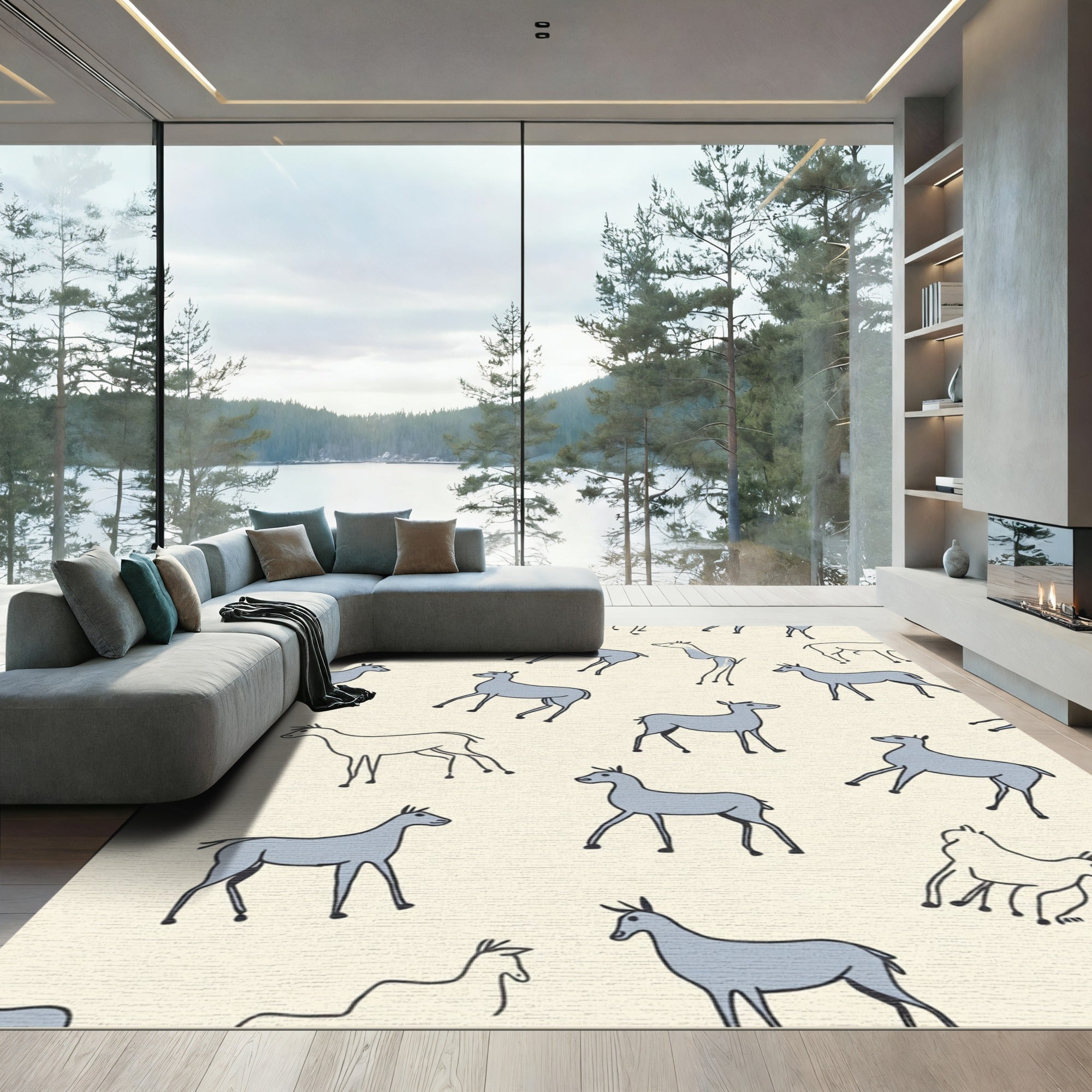 Whimsical Light Blue Animal Silhouette Rug
