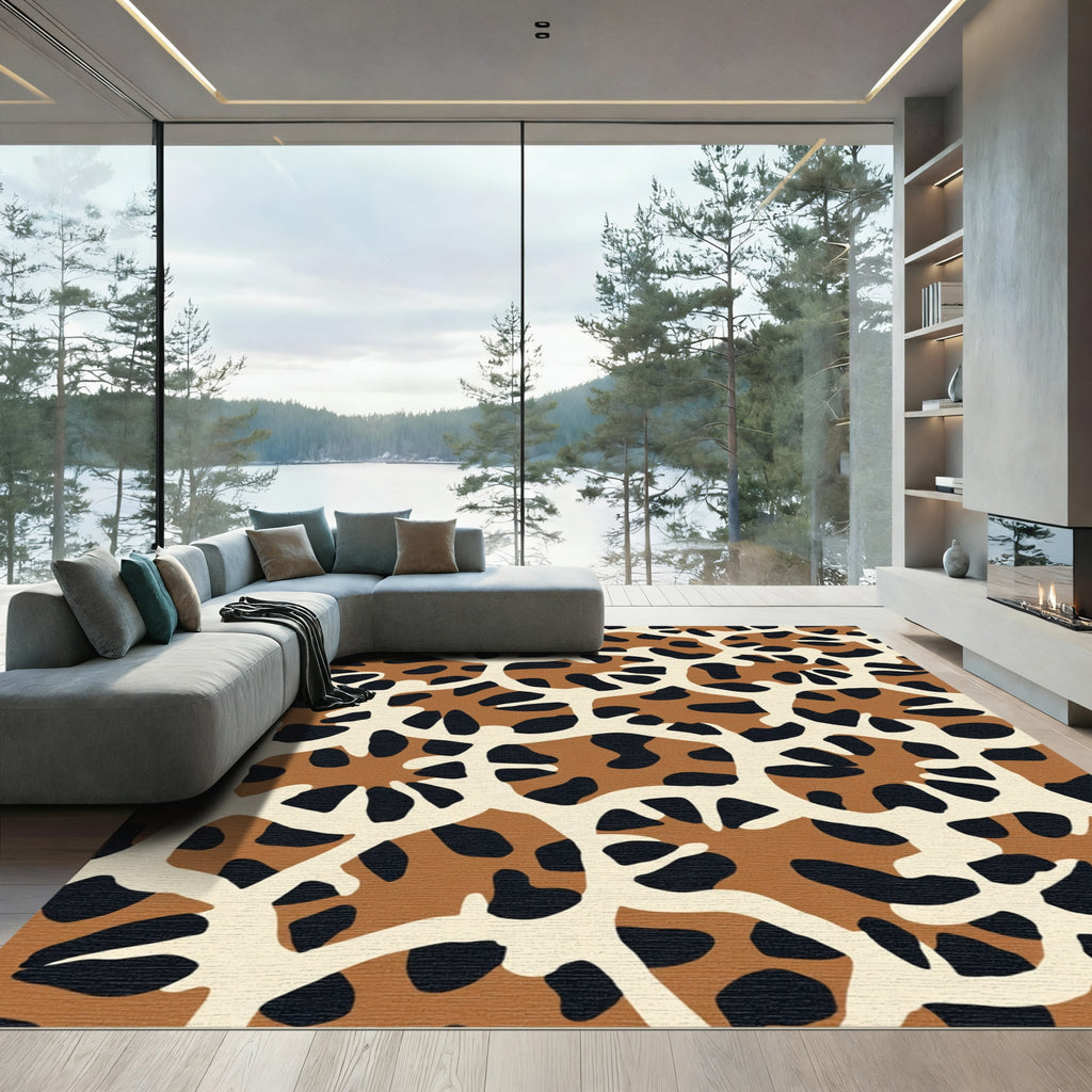 Brown Cream Black Abstract Animal Print Rug
