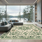 Green Floral Medallion Cream Border Rug