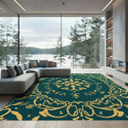 Emerald Golden Scroll Mandala Rug
