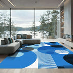 Abstract Blue Geometric Circles Rug