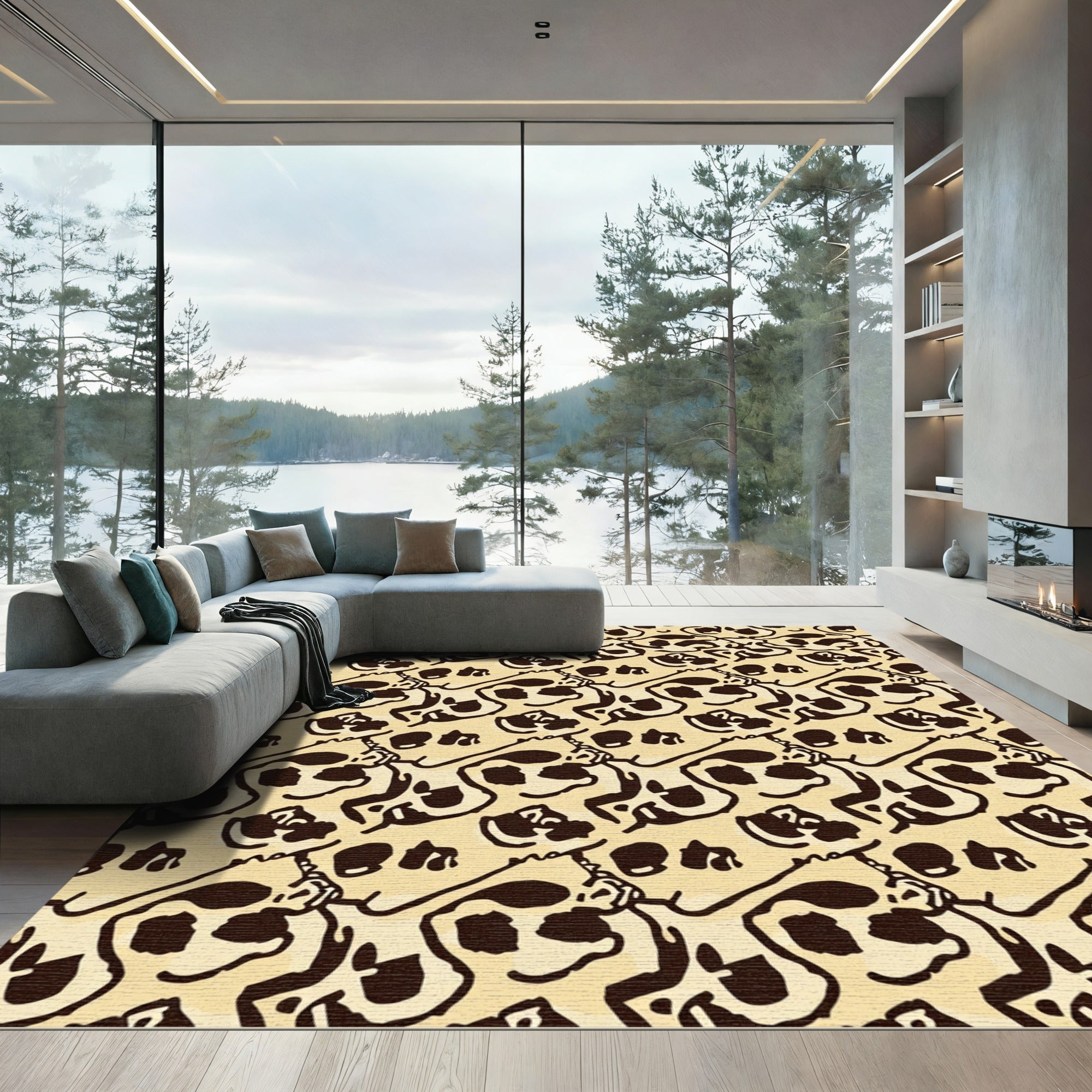 Dark Brown Skull Repeating Pattern Rug