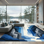 Deep Blue Layered Waterfall Landscape Rug