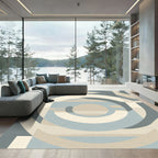 Soft Blue Cream Geometric Arch Swirls Rug