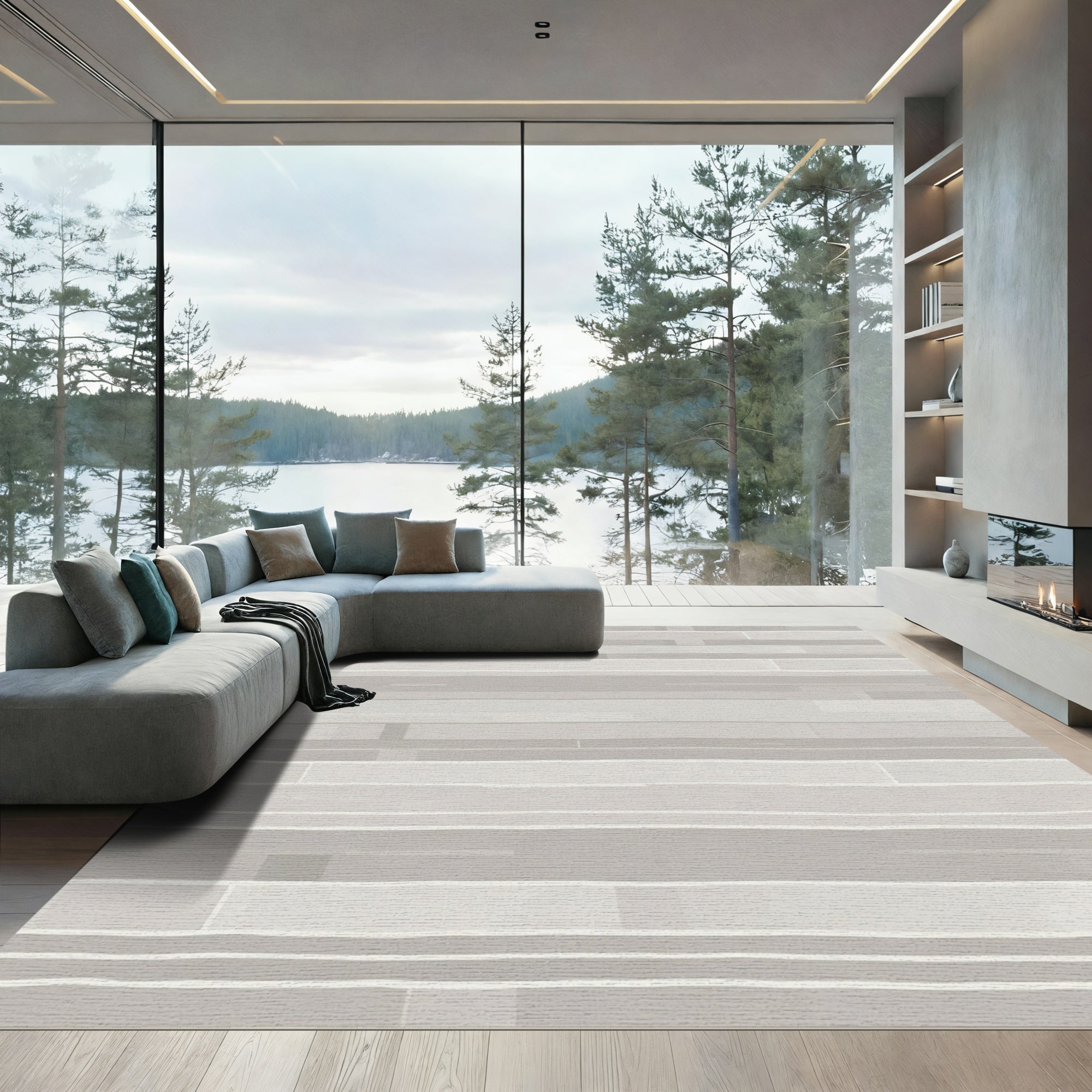 Modern Linear Gray Stripe Area Rug