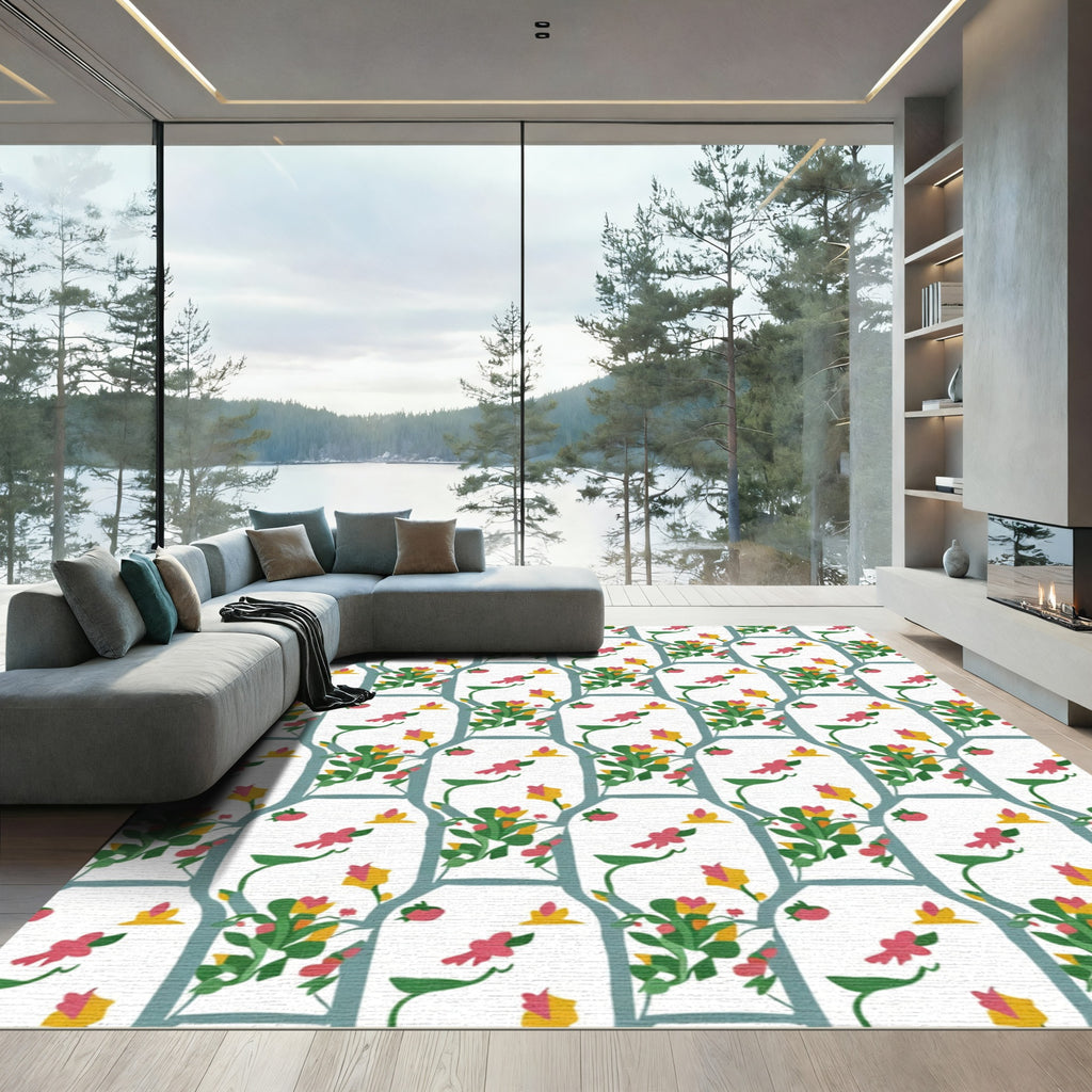 Chinoiserie Pink Yellow Bird Garden Rug