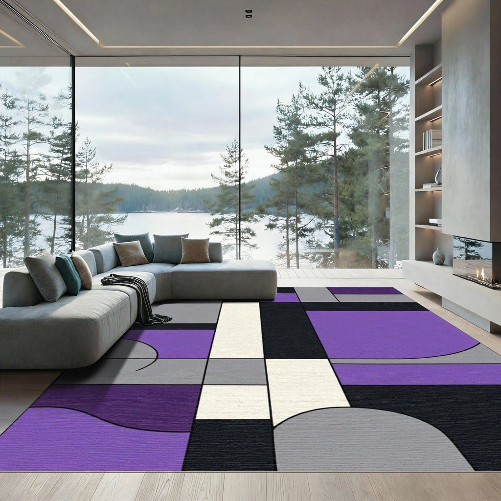 Modern Abstract Purple Gray Geometric Forms Rug