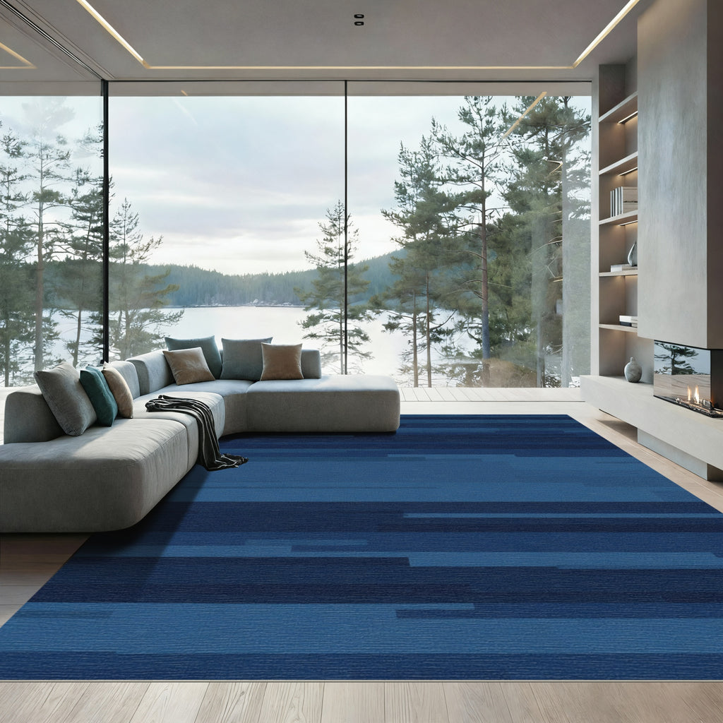 Deep Blue Horizontal Stripe Abstract Rug