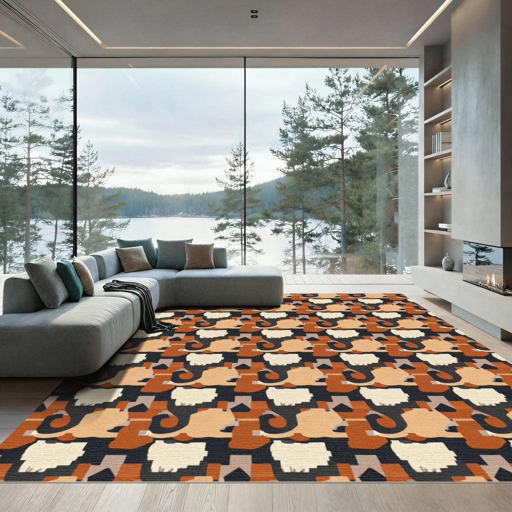 Warm Earth Tones Abstract Scroll Rug