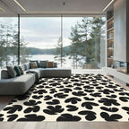 Black Abstract Organic Shapes Cream Rug