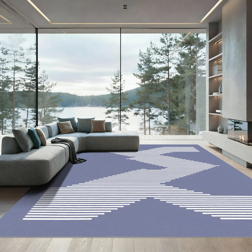 Abstract White Zig Zag Slate Rug