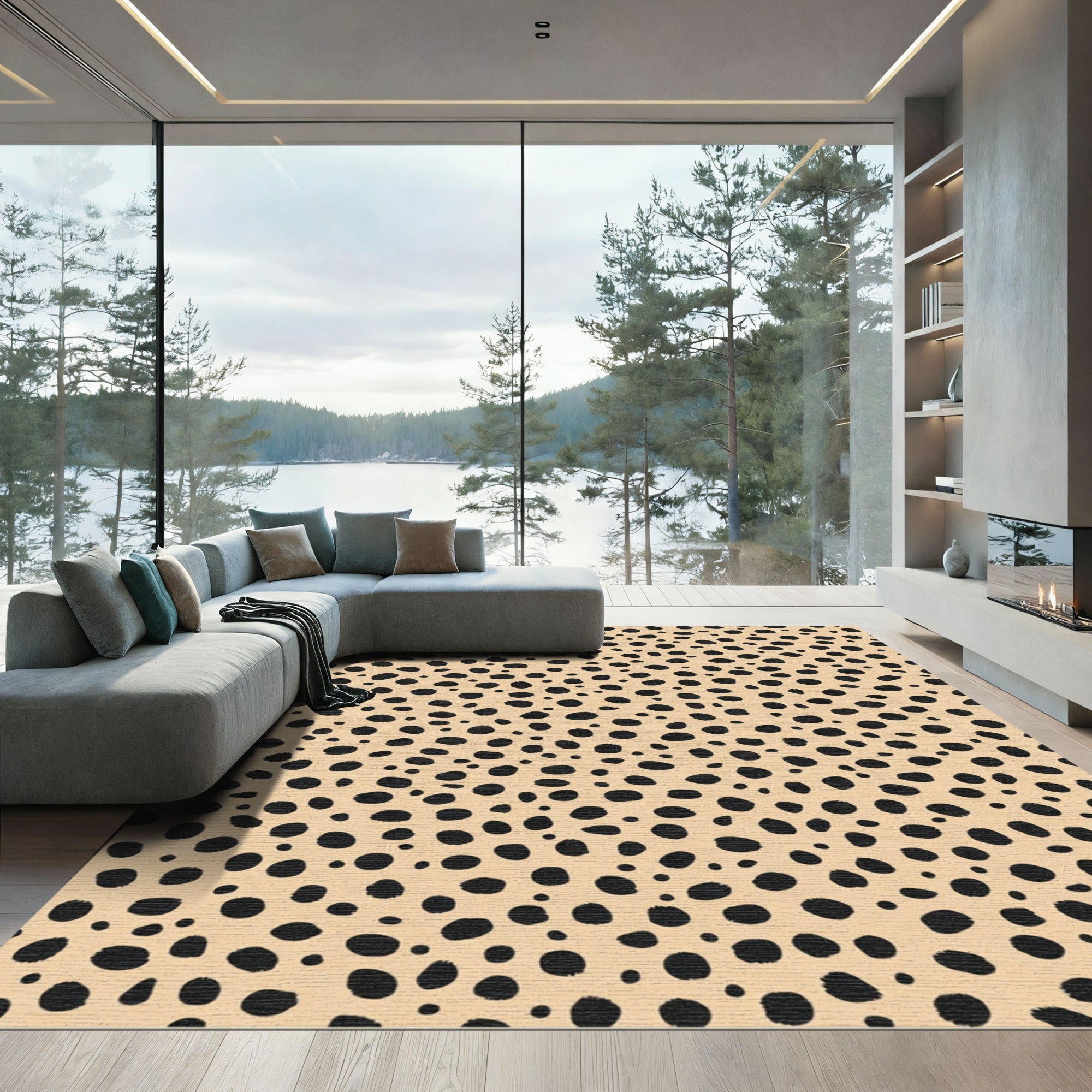 Cheetah Spots Black Beige Overlay Rug
