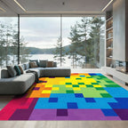 Vibrant Pixelated Rainbow Geometric Rug