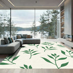 Green Leafy Branches Cream Background Rug