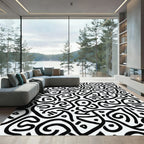 Black White Abstract Organic Lines Rug