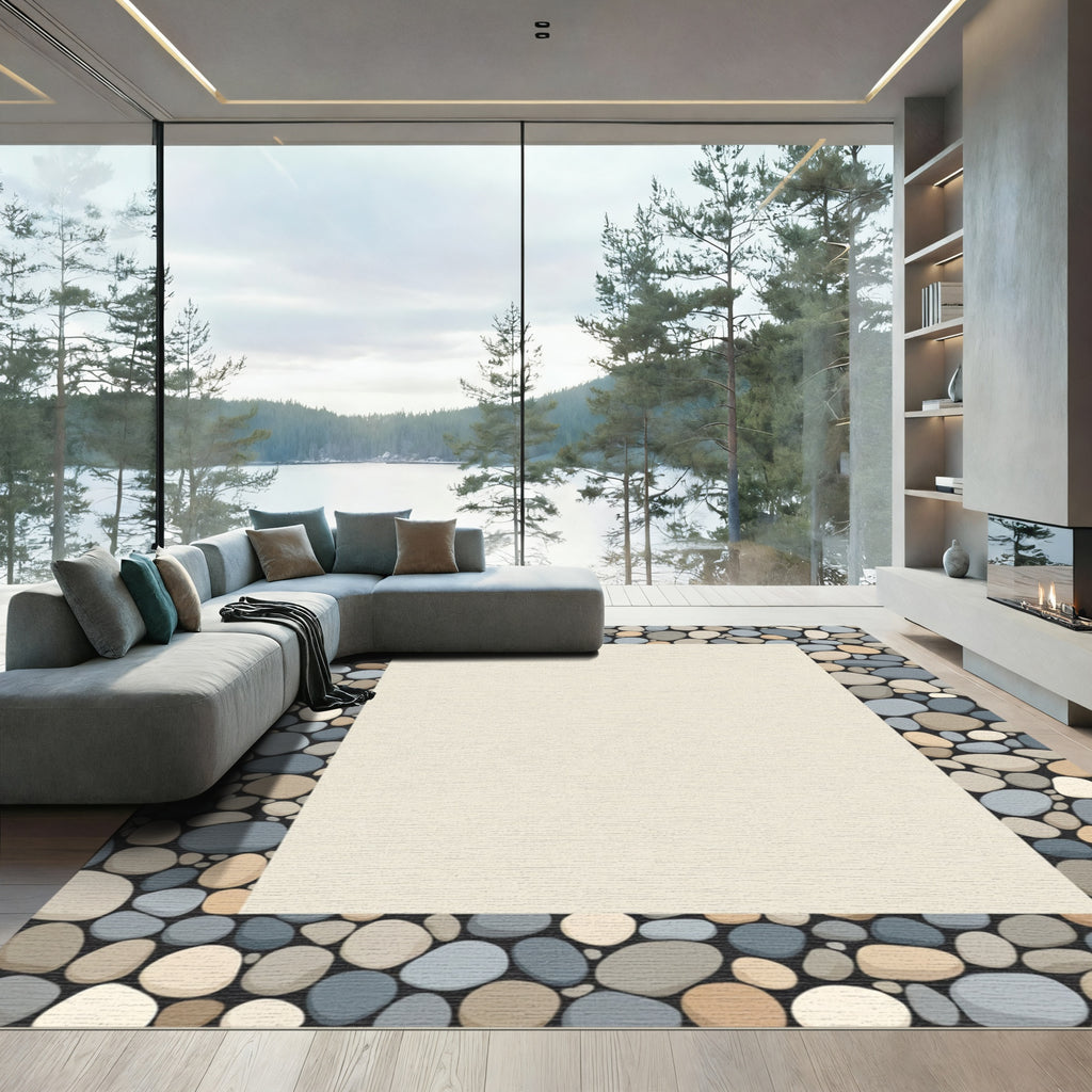 Coastal Pebble Border Natural Tone Rug