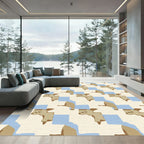 Cream Tan Blue Abstract Blocks Rug